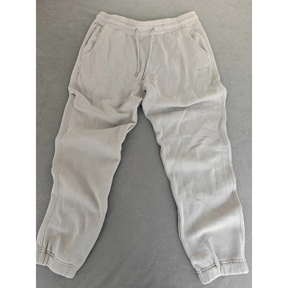 Hollister Relaxed Jogger Sweatpants Mens Medium Gray Fleece Lined Zip Pocket